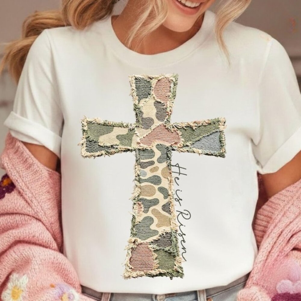 Patchwork Cross Tee, Quilted Bunny Coquette Easter Tee